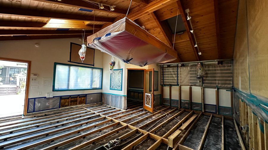 The floor framed under the existing ceiling