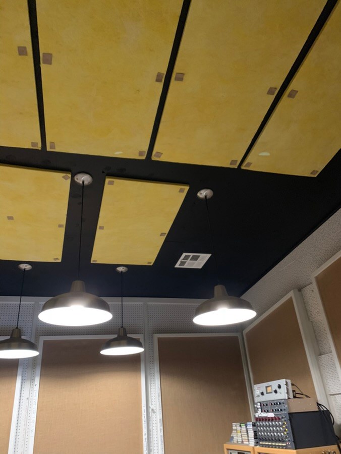 Studio B ceiling treatment with pendant lights
